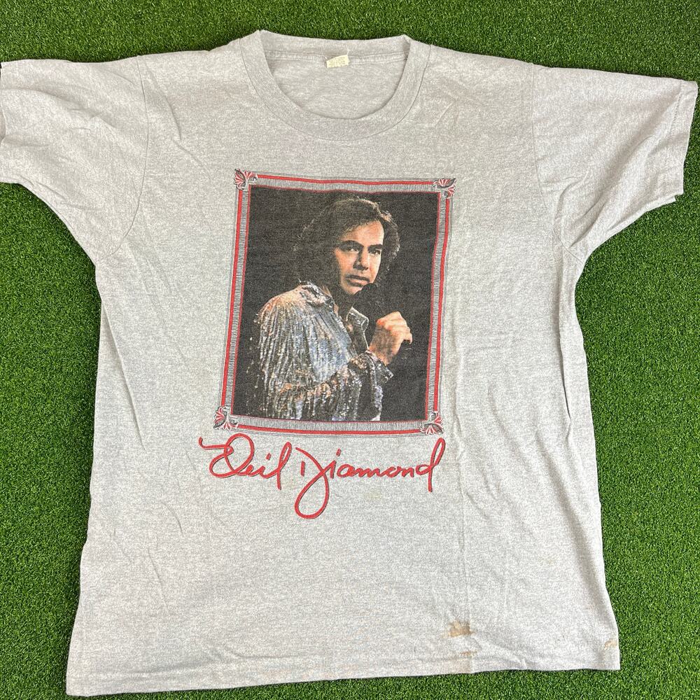 Vintage 1980s Screen Stars Gray Neil Diamond Concert Tour T-Shirt Sz XL